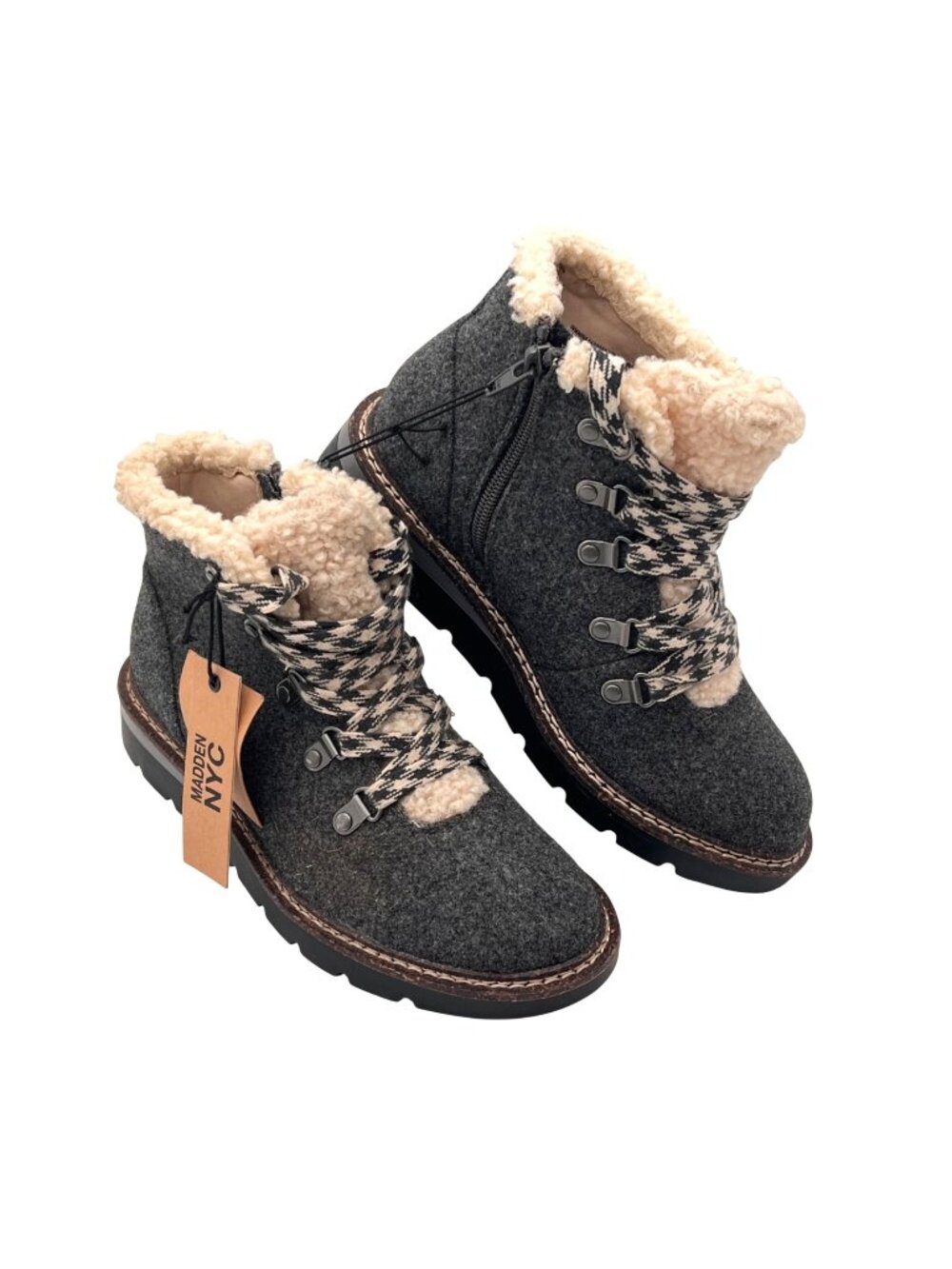 Madden NYC Hiker Wedge Boot Faux Shearling Womens Size 6 Eco Lux Winter Footwear